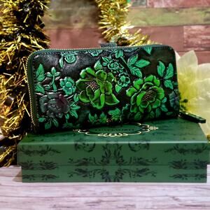 Faux Leather Clutch Embossed Flower Design With Card Slots & Coin In Gift Box